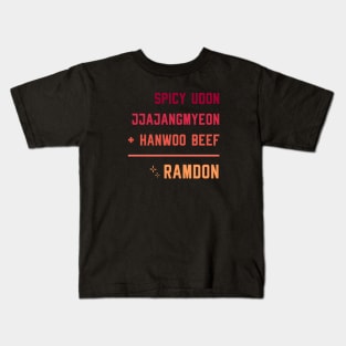 Spicy Udon Jjajangmyeon Hanwoo Beef Ramdon Parasite Kids T-Shirt